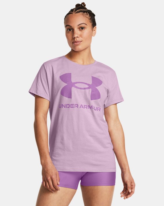 女士UA Sportstyle Graphic短袖T恤 in Purple image number 0